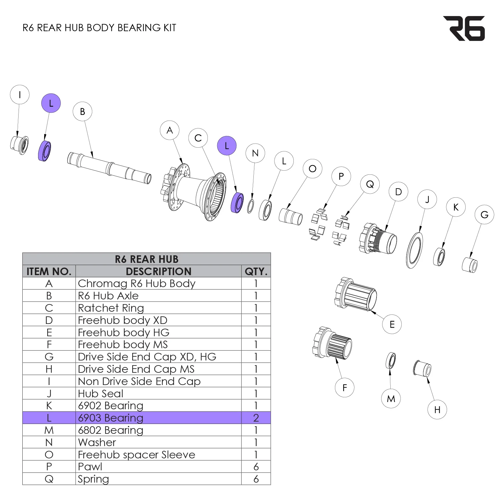 R6 Rear Hub Parts - Image 10