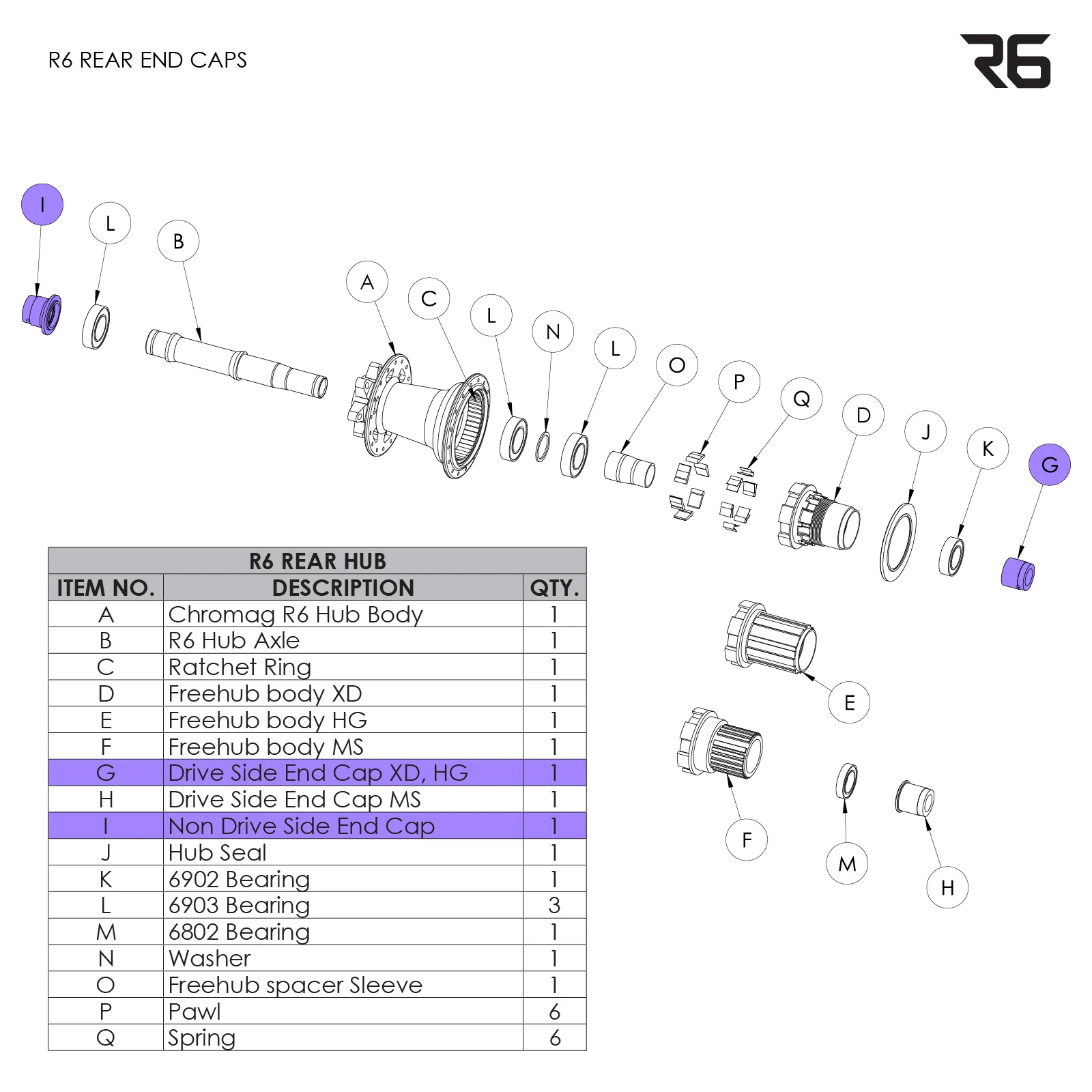 R6 Rear Hub Parts - Image 11