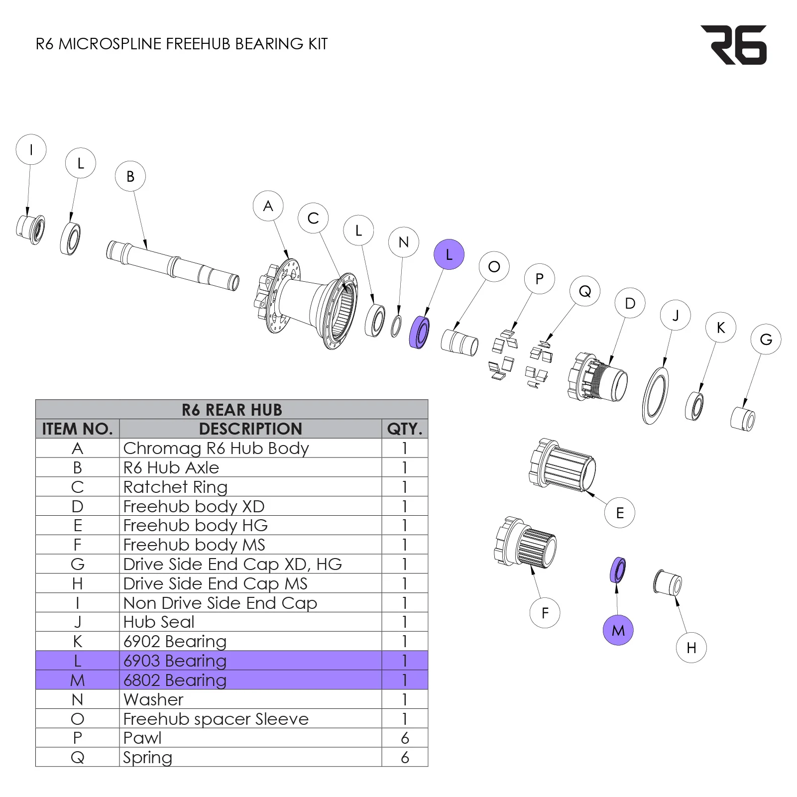 R6 Rear Hub Parts - Image 3