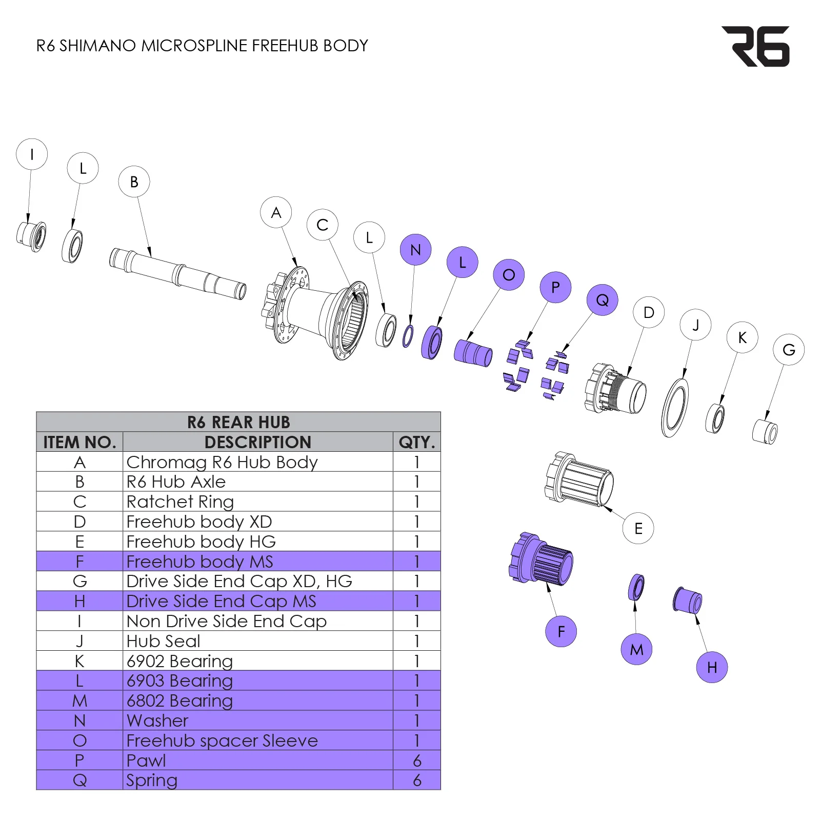R6 Rear Hub Parts - Image 4