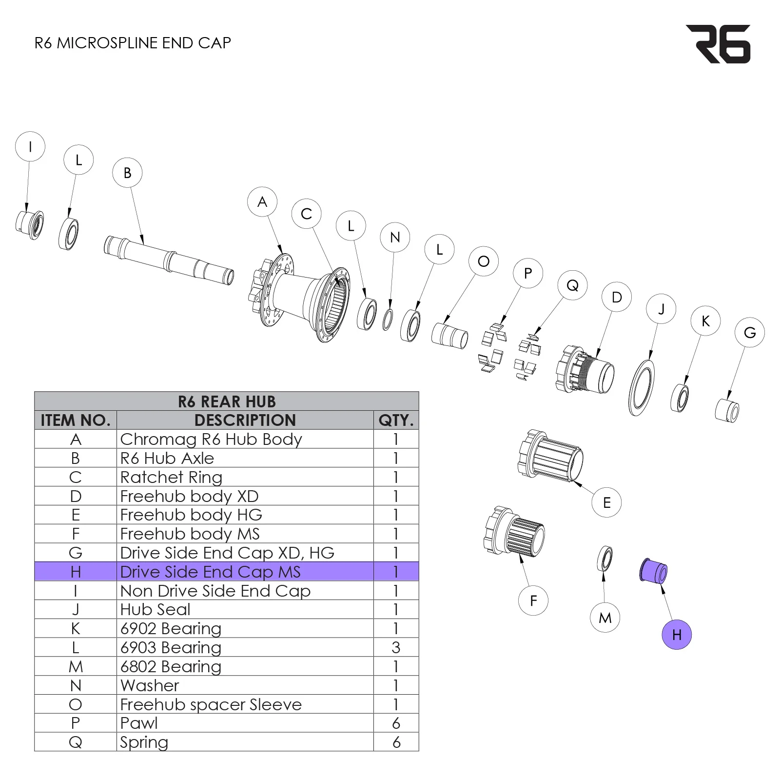 R6 Rear Hub Parts - Image 6