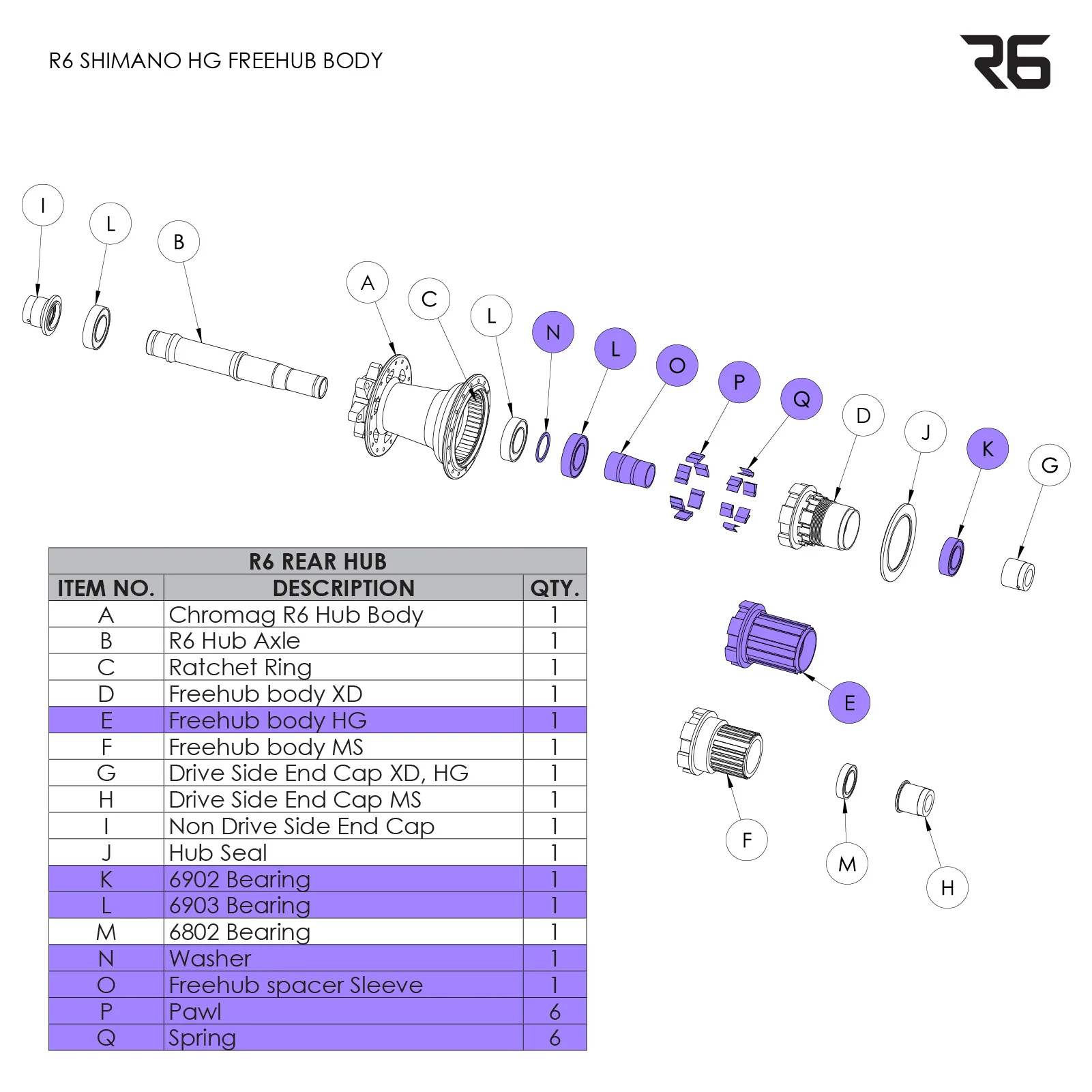 R6 Rear Hub Parts - Image 7