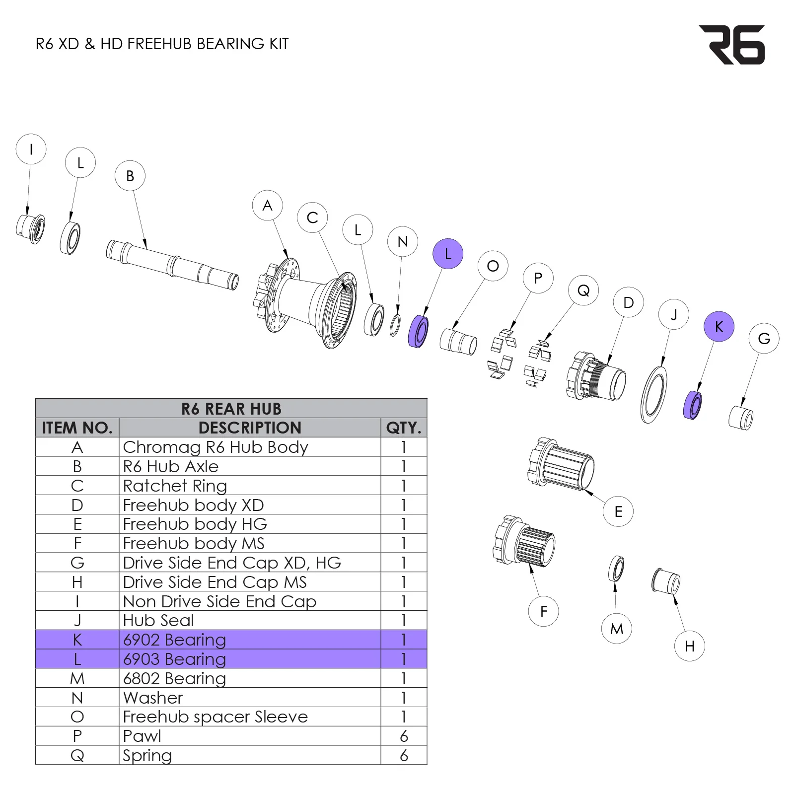 R6 Rear Hub Parts - Image 8