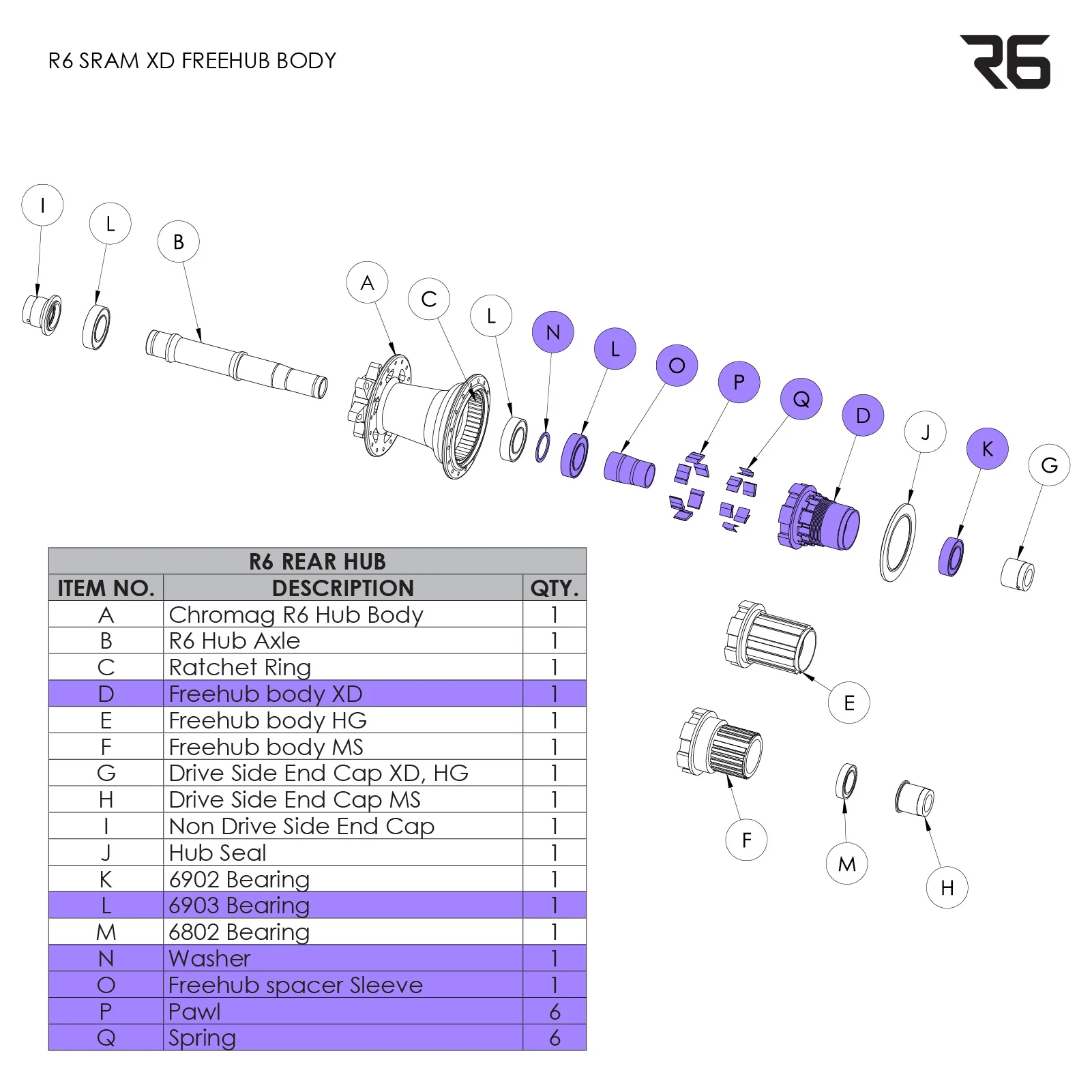 R6 Rear Hub Parts - Image 9